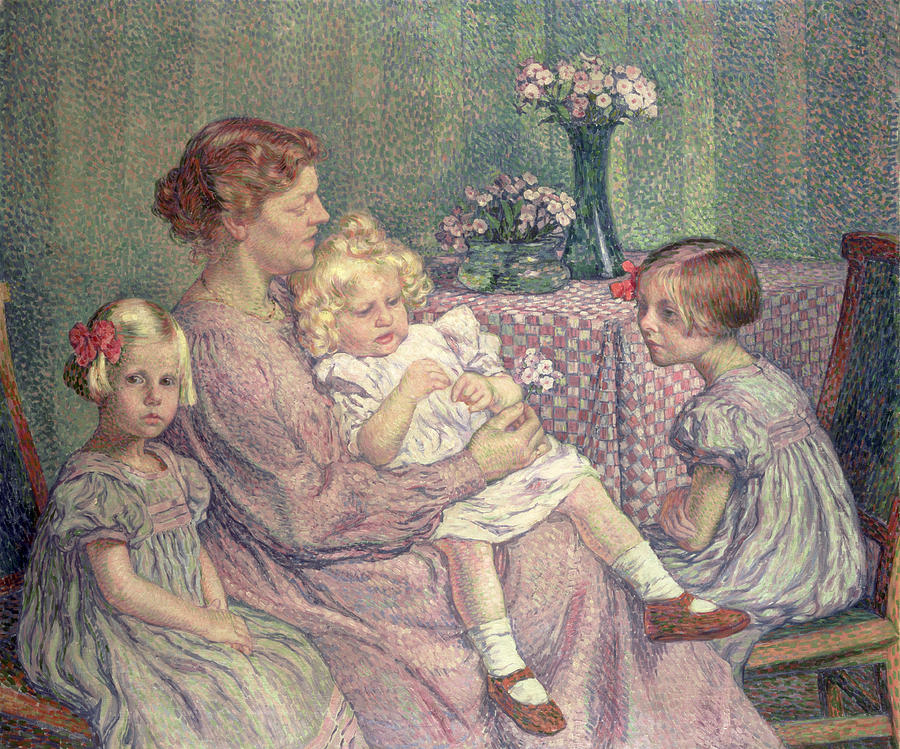 Flower Painting - Madame van de Velde and her Children by Theo van Rysselberghe