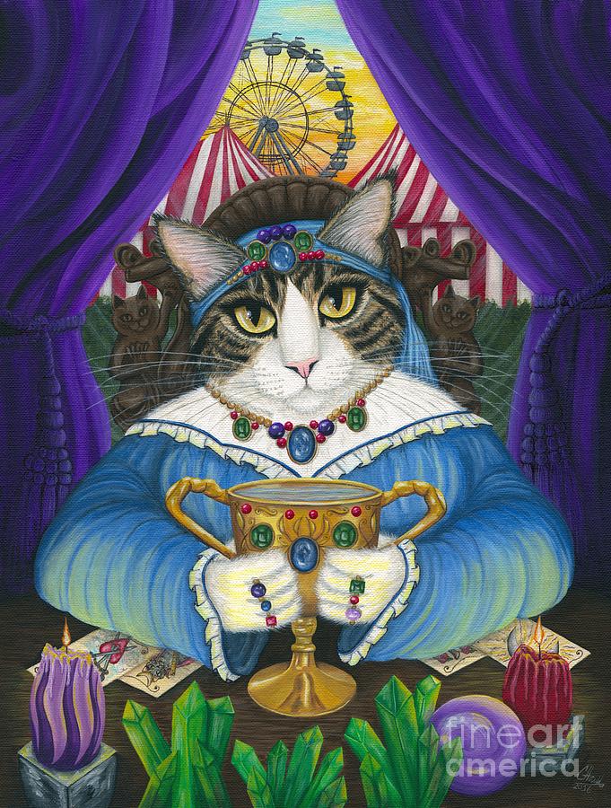 Madame Zoe Teller of Fortunes - Queen of Cups Cat Painting by Carrie Hawks