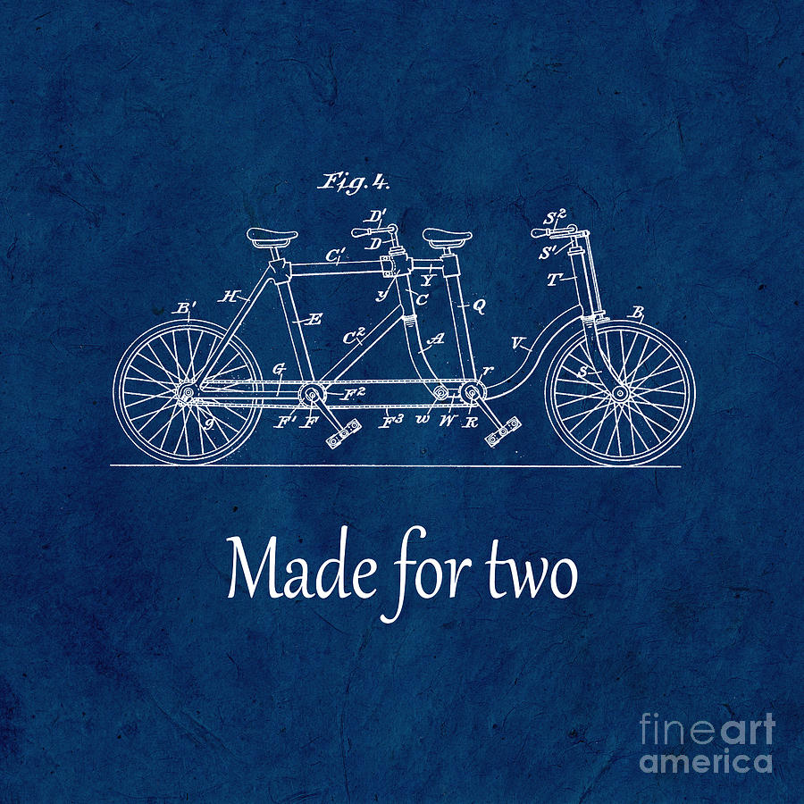 Made for two, tandem patent - blue Drawing by Delphimages Photo Creations