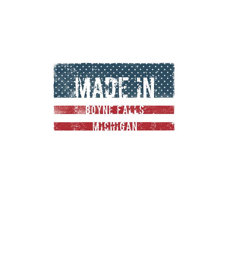 Flag Digital Art - Made in Boyne Falls, Michigan by Tinto Designs