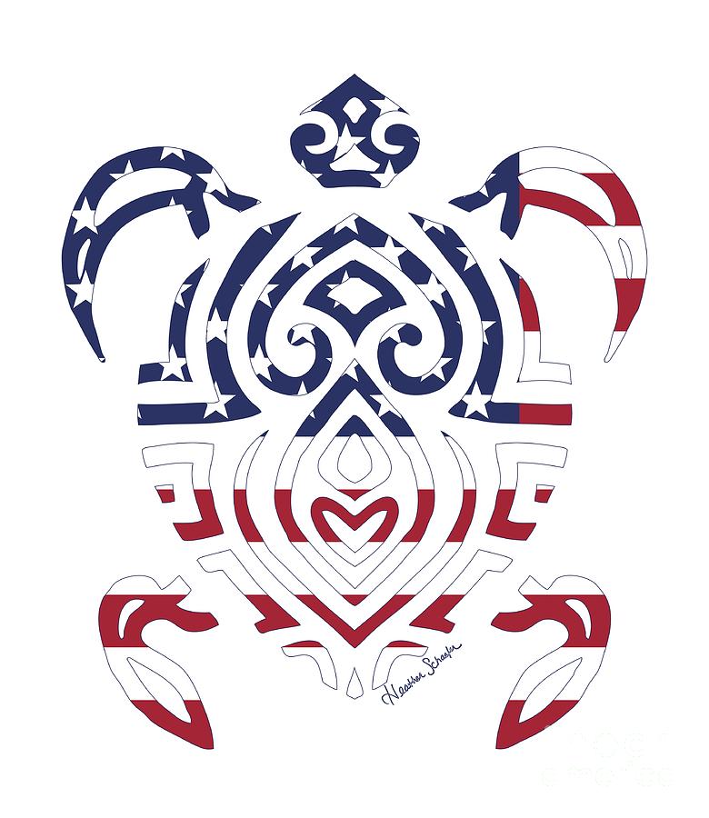 Made in the USA Tribal Turtle Digital Art by Heather Schaefer