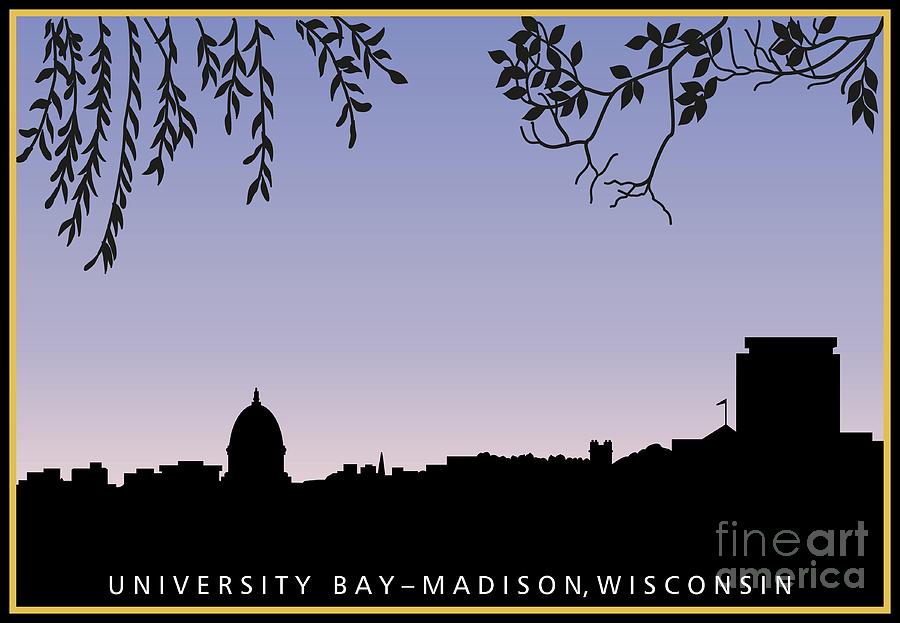 Madison Digital Art - Madison, WI skyline across University Bay at sunrise by R V James