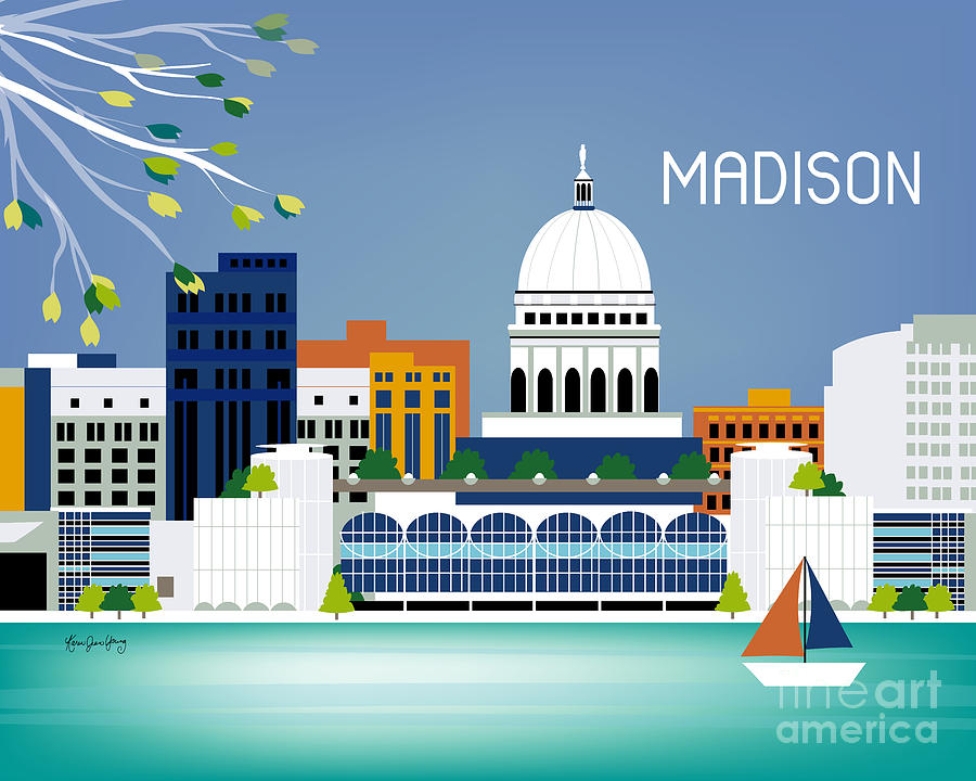 Madison Digital Art - Madison Wisconsin Horizontal Skyline by Karen Young