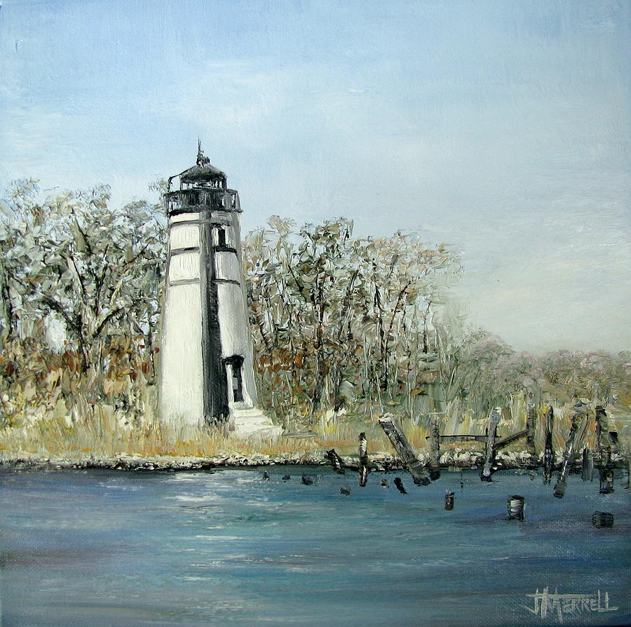 Lighthouse Painting - Madisonville Lighthouse by Judy Merrell