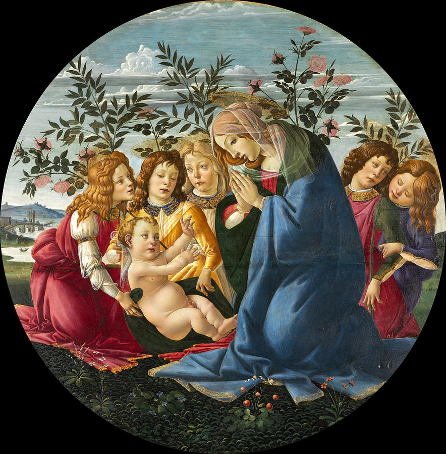 Madonna Adoring the Child with Five Angels Painting by Sandro Botticelli