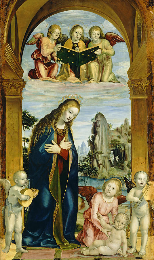 Madonna Adoring the Child with Musical Angels Painting by Bernardo Zenale