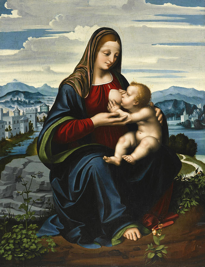 Madonna and Child before a landscape Painting by Marco dOggiono