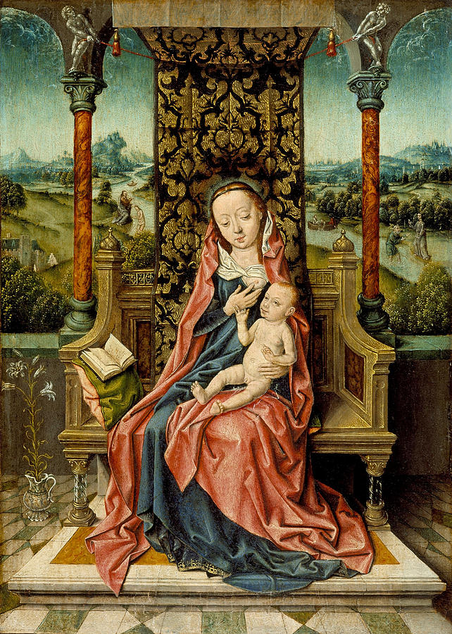 Madonna and Child Enthroned Painting by Aelbrecht Bouts - Pixels