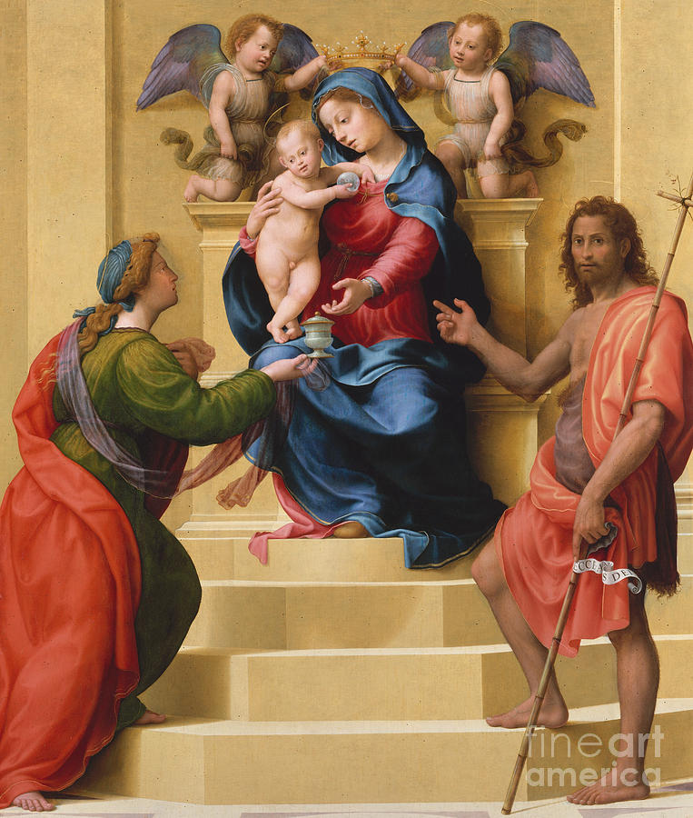 Madonna and Child Enthroned with Saints Mary Magdalene and John the Baptist Painting by Giuliano Bugiardini