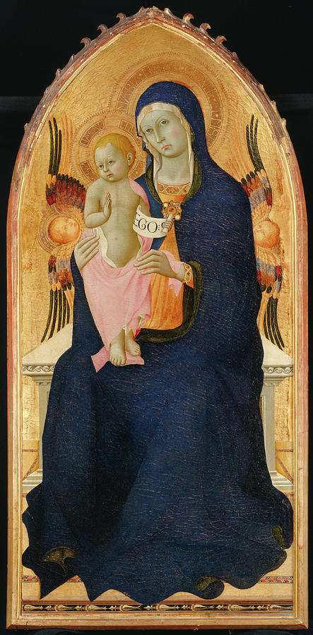 Madonna and Child Enthroned with Two Cherubim                                Painting by Osservanza Master