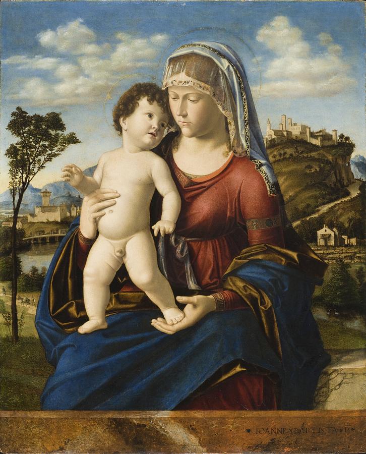 Madonna and Child in a Landscape Painting by Celestial Images