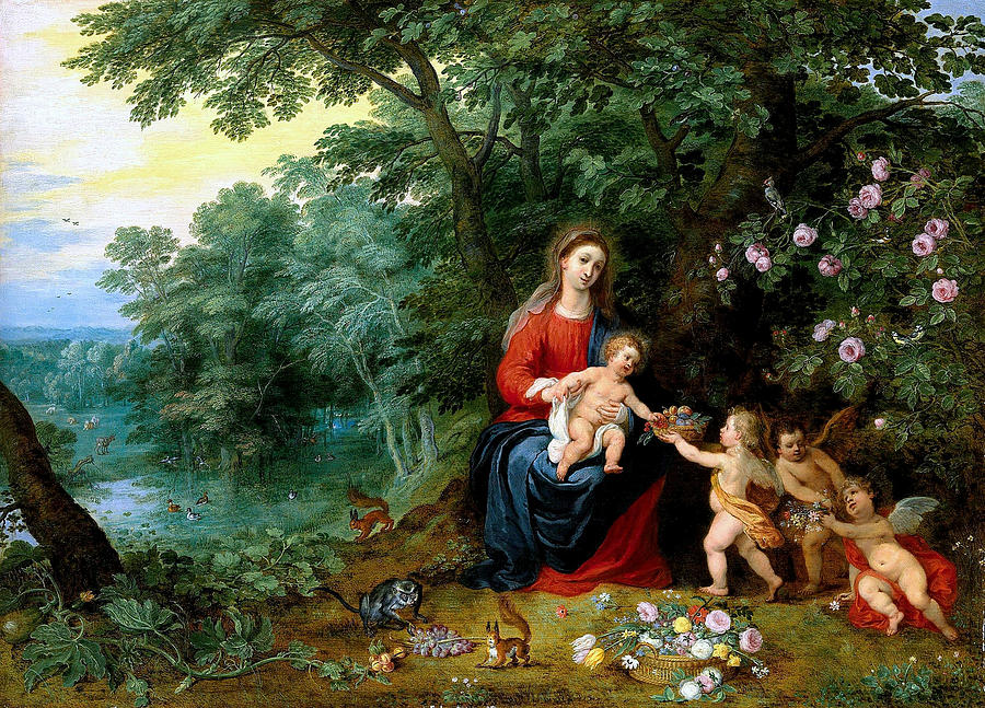 Madonna and Child in a Landscape Painting by MotionAge Designs