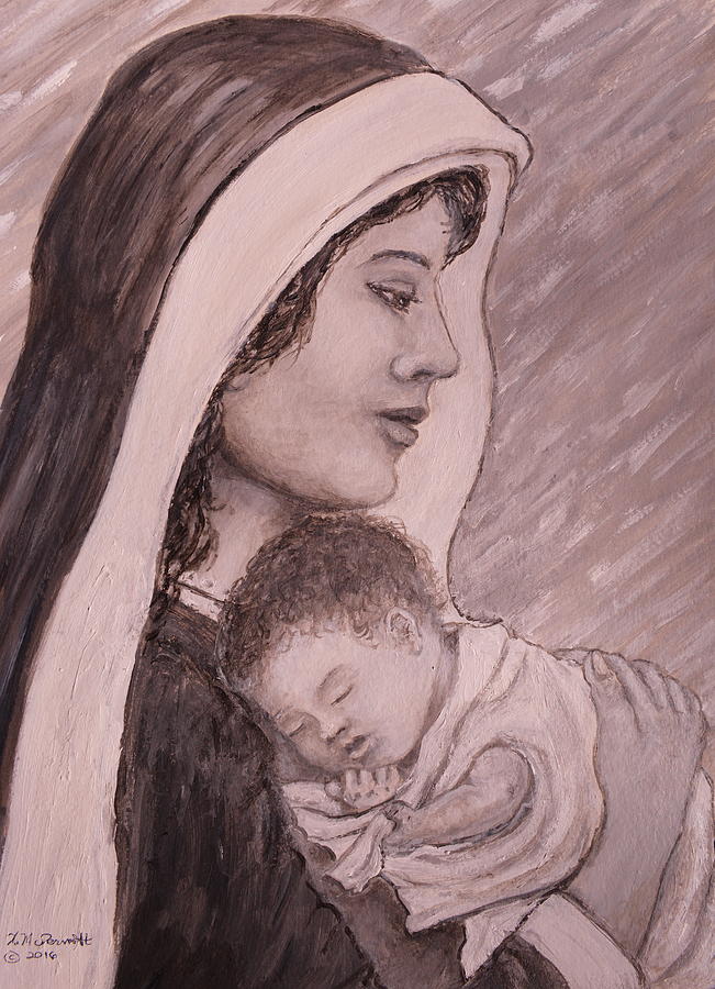 Madonna Painting - Madonna and Child in Black and White by Kathleen McDermott