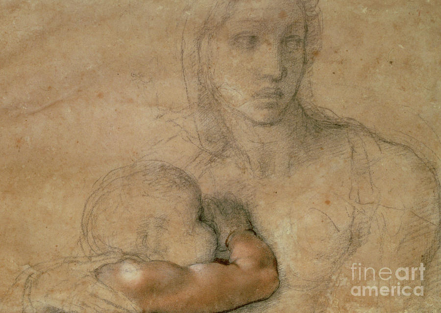 Michelangelo Drawing - Madonna and child by Michelangelo