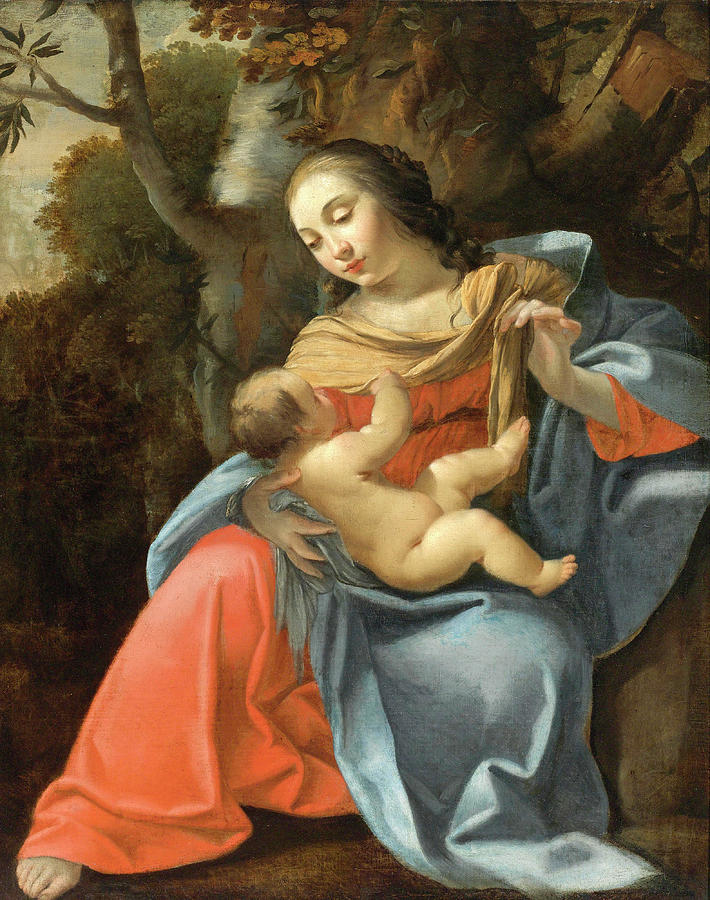 Madonna and Child Painting by School of Simon Vouet