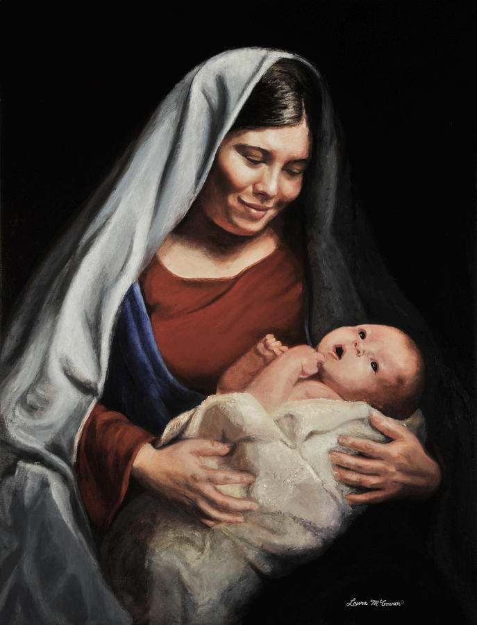 Christmas Painting - Madonna and Child by Sister Laura McGowan