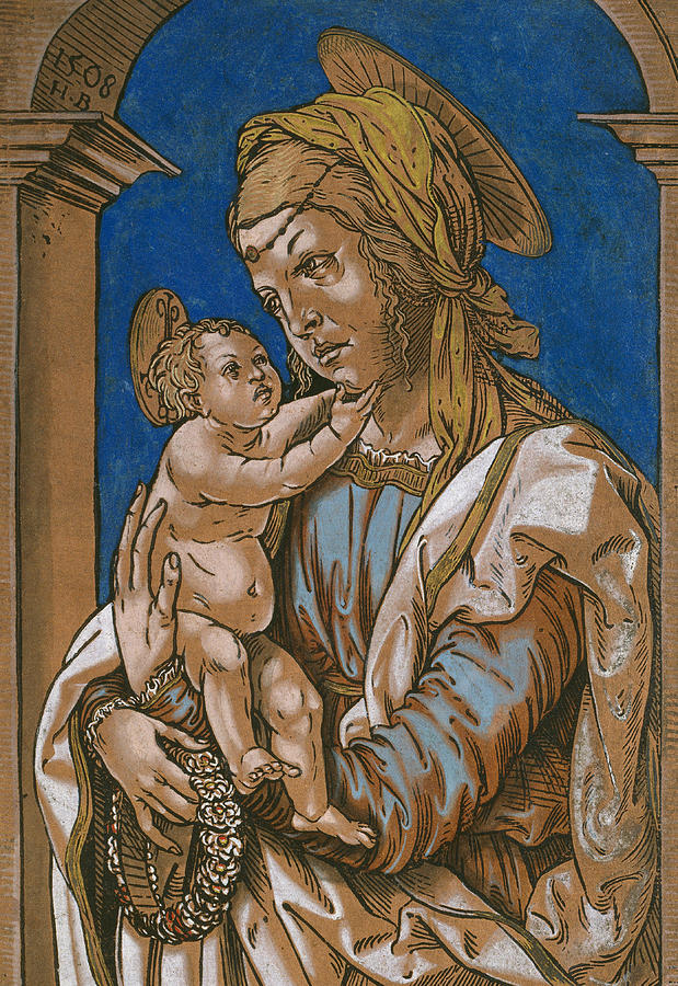 Madonna Painting - Madonna and Child under an arch by Hans Burgkmair