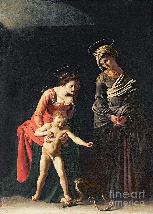 Madonna and Child with a Serpent Painting by Michelangelo Merisi da Caravaggio