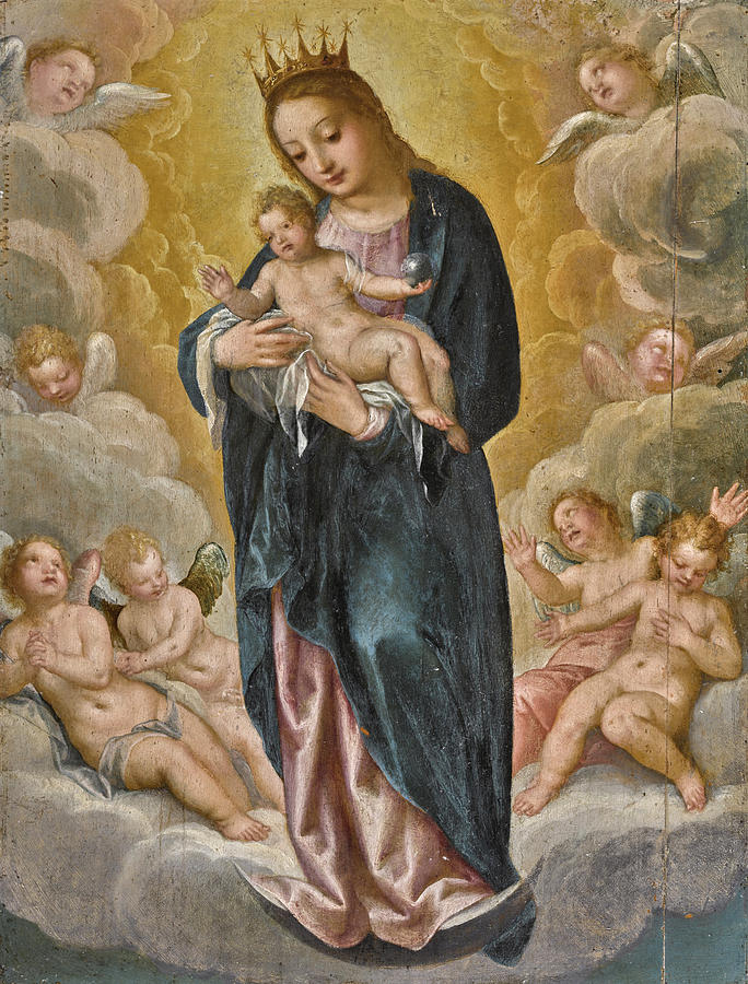 Madonna and Child with Angels Painting by Hans Rottenhammer