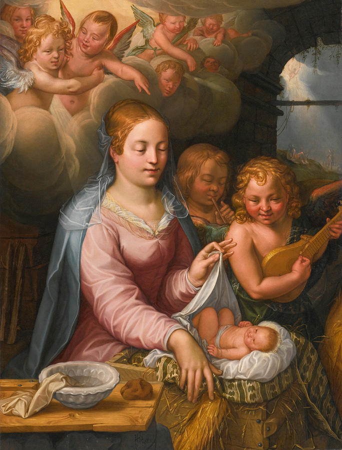 Madonna and Child with Angels Painting by Hendrik Goltzius Madonna and Child with Angels Painting by Hendrik Goltzius