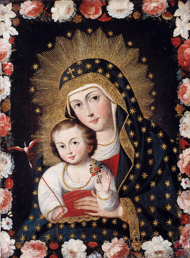 Madonna and Child with Bird Painting by Peruvian artist