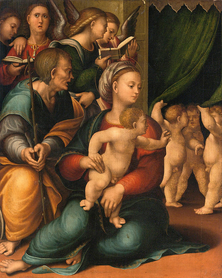 Madonna and Child with Joseph and Angels Painting by Gaspare Sacchi Madonna and Child with Joseph and Angels Painting by Gaspare Sacchi