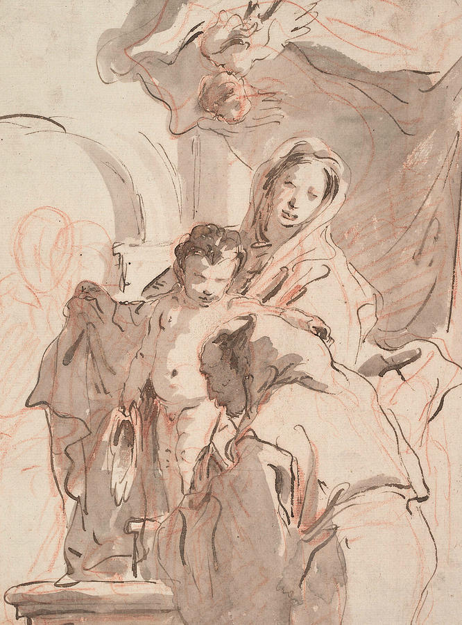 Madonna and Child with Saint Drawing by Giovanni Battista Tiepolo