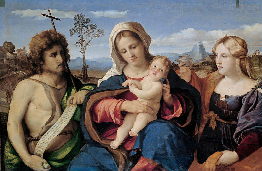 Madonna and Child with Saint John the Baptist and Magdalene Painting by Palma Vecchio