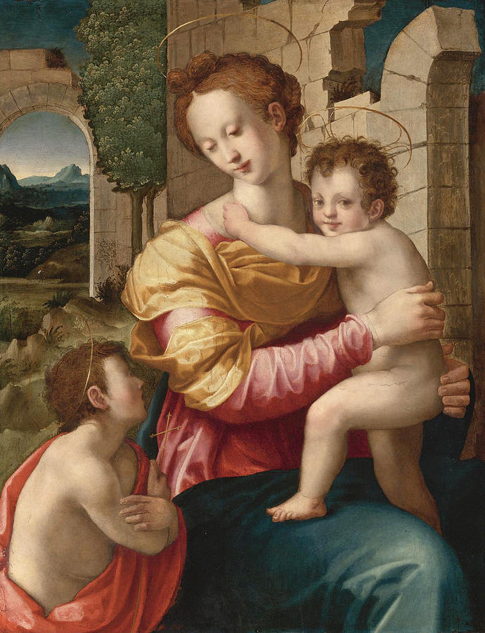 Madonna and Child with Saint John the Baptist Painting by Michele Tosini
