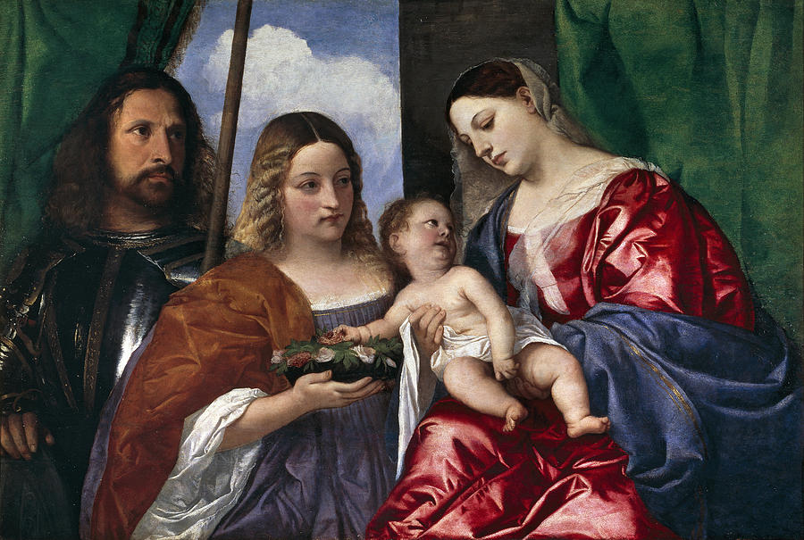 Titian Painting - Madonna and Child with Saints Dorothy and George by Titian