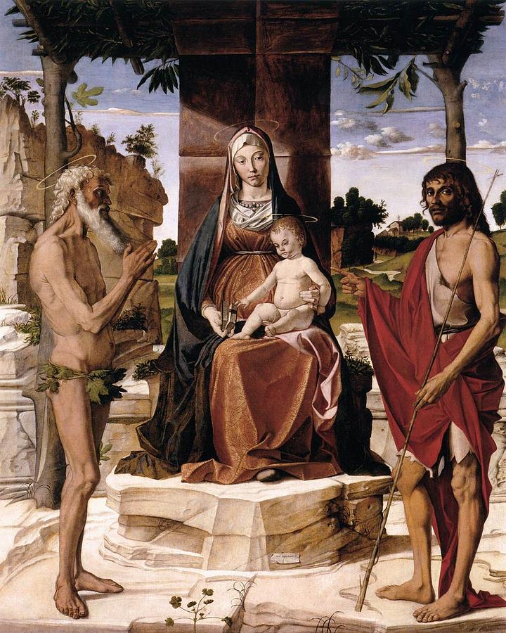 Madonna and Child with Saints Onuphrius and John the Baptist Painting by Celestial Images