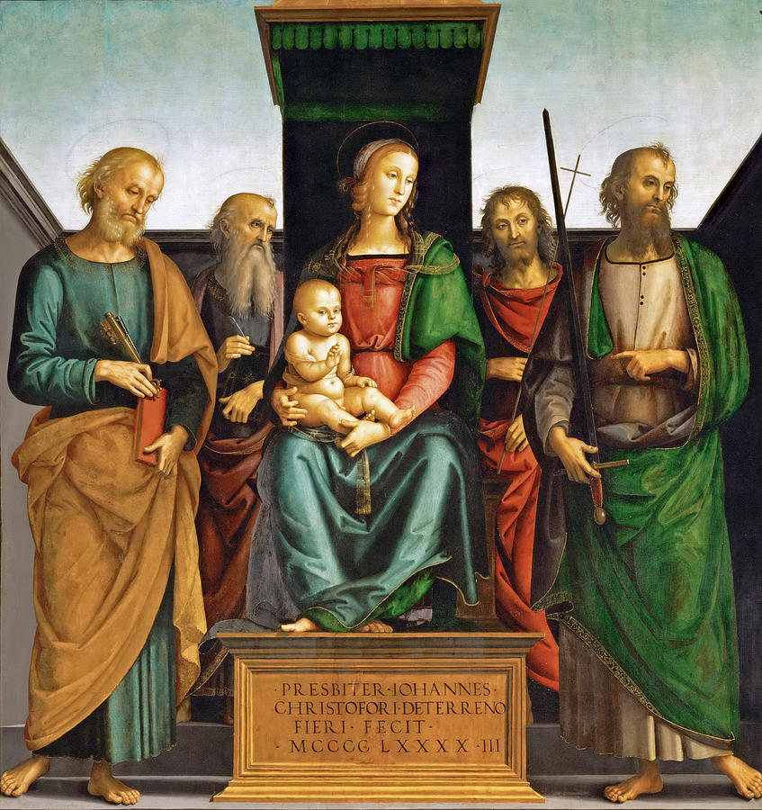 Madonna and Child with Saints Peter and Paul Painting by Pietro Perugino
