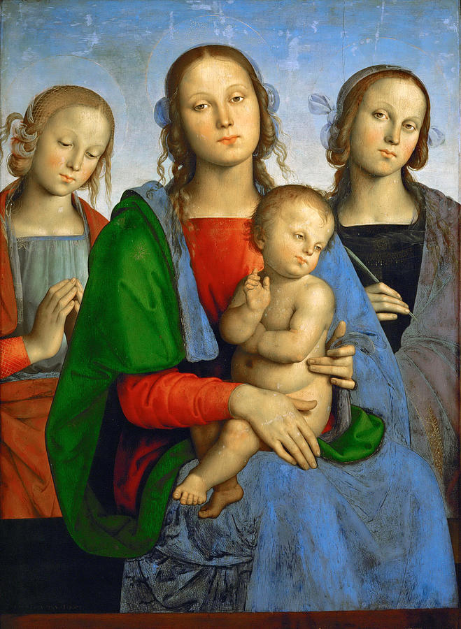 Madonna and Child with St Catherine and St Rosa Painting by Pietro Perugino