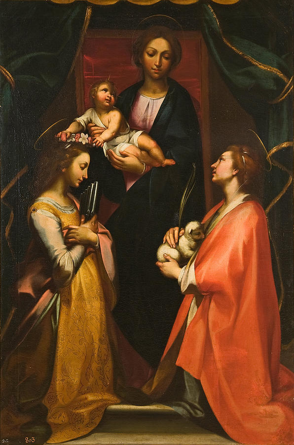 Madonna and Child with St Cecilia and St Agnes of Rome Painting by Francesco Vanni