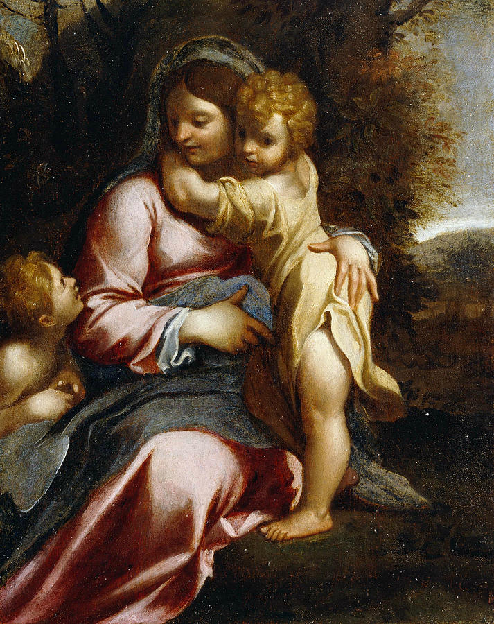Madonna and Child with St John Painting by Annibale Carracci