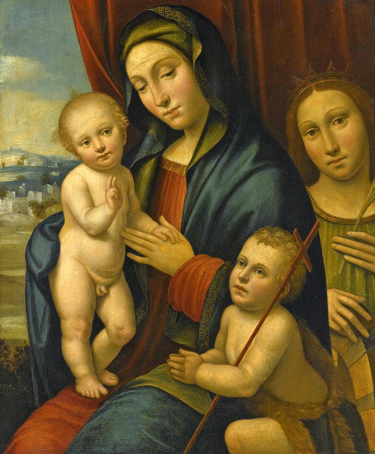 Madonna and Child with the Infant Saint John the Baptist and Saint Catherine of Siena Painting by Bartolomeo Ramenghi