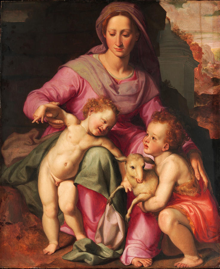 Santi Di Tito Painting - Madonna and Child with the Infant Saint John the Baptist by Santi di Tito