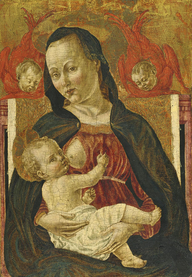 Madonna and Child with two angels Painting by Agnolo degli Erri