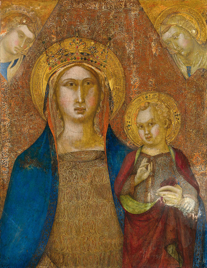 Madonna and Child with two Angels Painting by Niccolo di ser Sozzo