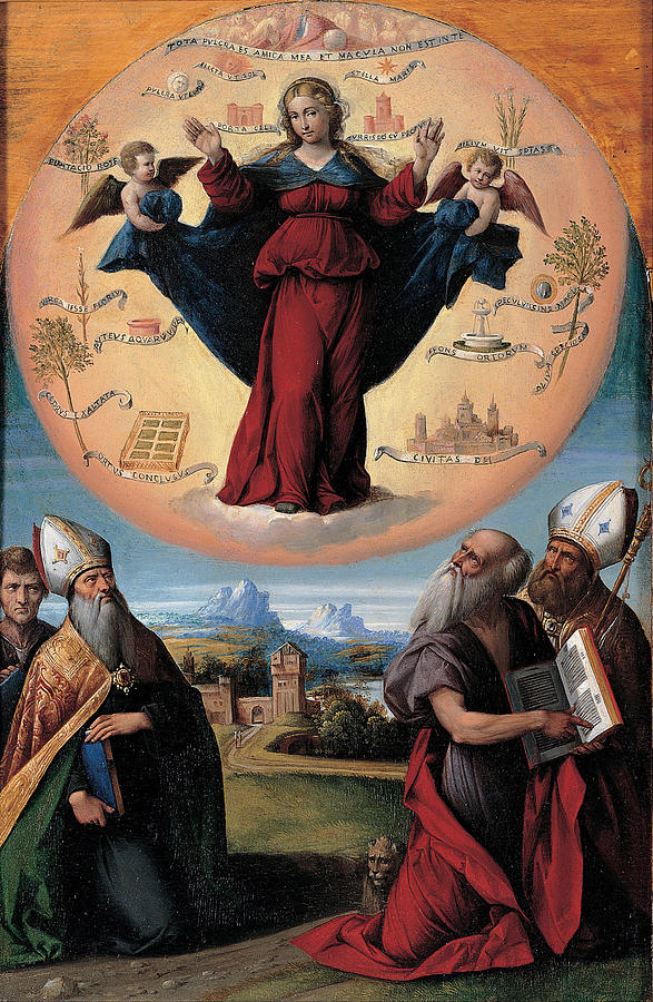 Madonna in Glory and Holy Hones Painting by Benvenuto Tisi