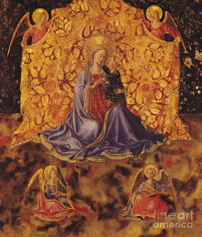 Madonna of Humility with Christ Child and Angels Painting by Fra Angelico