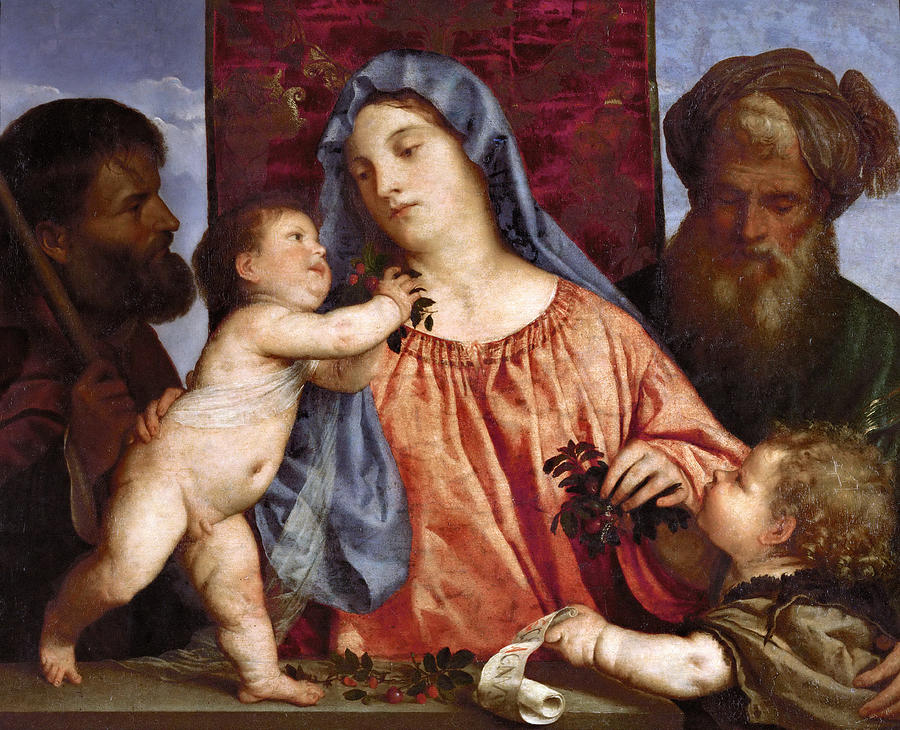 Madonna of the Cherries Painting by Titian