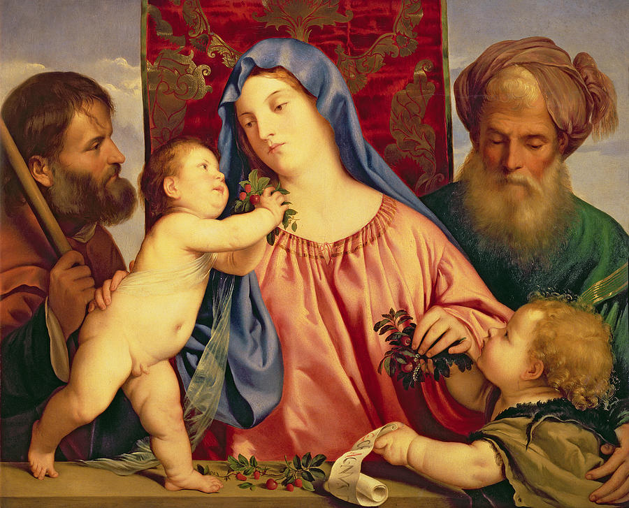 Madonna Painting - Madonna of the Cherries with Joseph by Titian