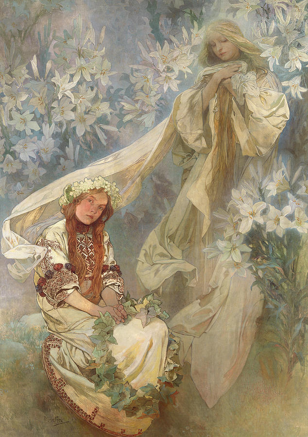 Madonna of the Lilies Painting by Alfons Mucha