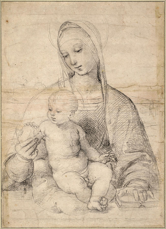 Madonna of the Pomegranate Drawing by Raphael