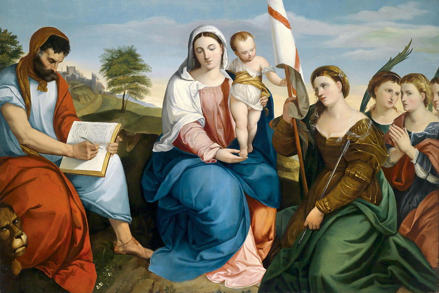Madonna with Child and Saint Mark the Evangelist and Ursula with Virgins Painting by Johann Matthias Ranftl