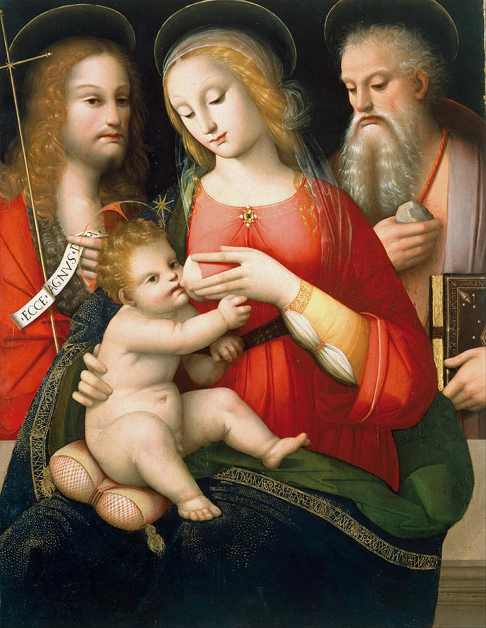 Madonna with Child and Saints John the Baptist and Girolamo Painting by Andrea del Brescianino