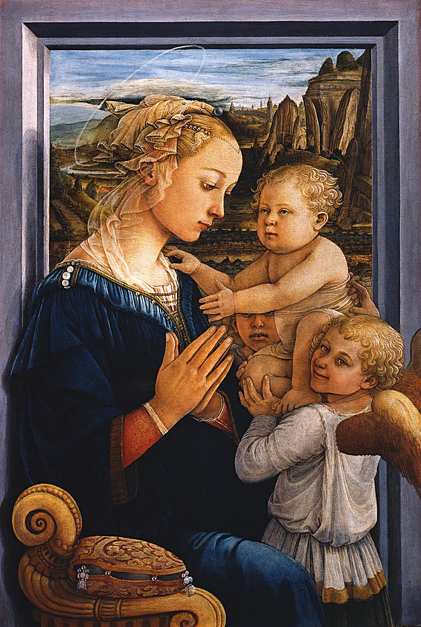 Madonna with child and two Angels Painting by Fra Filippo Lippi