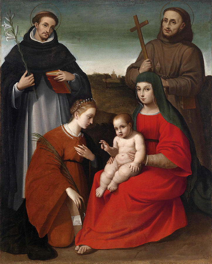 Madonna with Child Saint Catherine Saint Dominic and Saint Francis Painting by Biagio Pupini