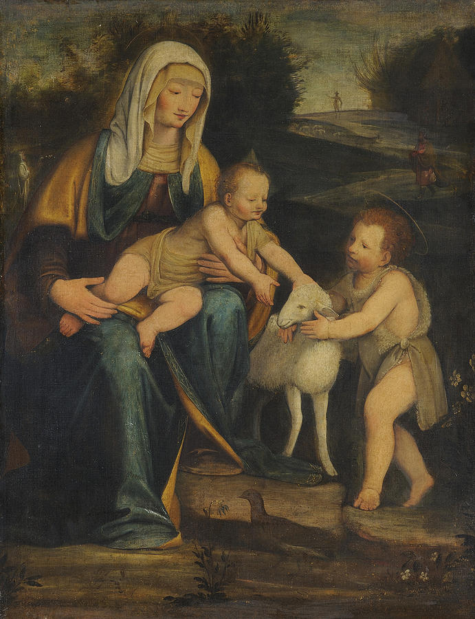 Madonna with the Child and young Painting by MotionAge Designs